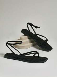 SHUZIA Sandalias planas cómodas y casuales básicas para el verano, ideales para vacaciones y uso diario - Negro - Ver 6
