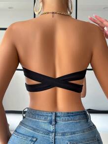 NudeFit Strapless Solid Color Cross-Back Bandeau Bra