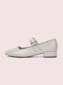 CUCCOO DOLLMOD CUCCOO Fashionable Beige Mary Jane Low Chunky Heel Flats - Chantilly - View 6