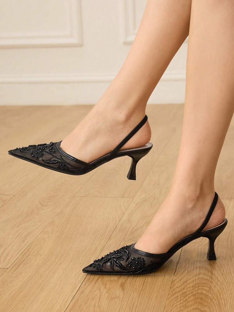 CUCCOO HITCHD Women's Fashionable Black Floral Elegant High Heel Party Sandals For Christmas Valentine's Day Elegant Shoes Wedding Shoes Summer Shoes Bride Shoes