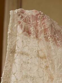 MOTF PREMIUM MESH BEADED FLORAL PATTERN SHEER LIGHTWEIGHT BLAZER - Champagne - View 8