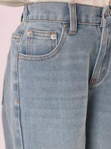 SUMWON Wide Leg Turnup Jeans High Waisted Boyfriend Style Baggy Relaxed Fit Street Style Fashion Autumn Winter Spring Denim - Blue - View 7