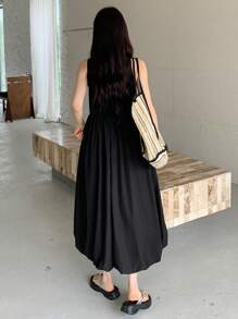 DAZY Vestido informal estilo maxi sin mangas con estampado floral negro, elegante para vacaciones - Negro - Ver 4