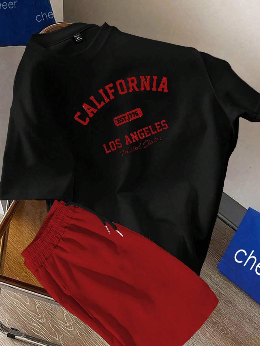 Manfinity Joysei 2件套男士黑色上衣和红色短裤 - 彩色 - 查看 1