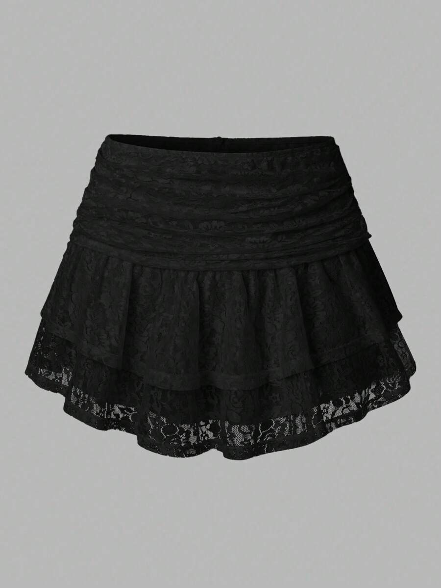 Sweetra Women's Summer Holiday Lace Embroidered Multi-Layered Skirt Y2K  For Holiday Party