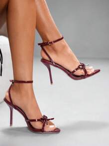 CUCCOO SZL Sandalias de tacón alto con puntera puntiaguda, hebilla con cristales, tira cruzada, glamourosas y elegantes, patentado color albaricoque, para mujer, ideales para fiestas, discotecas y festivales de música
