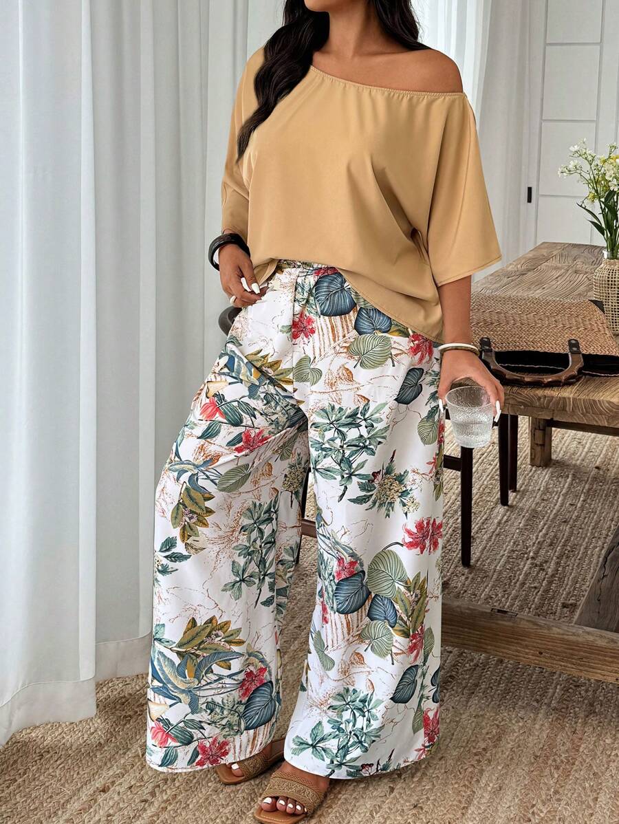 EMERY ROSE 2件套随机印花休闲假日风格大码服装 - 彩色 - 查看 1