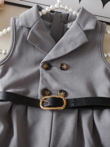 SHEIN 女婴优雅灰色无袖连体衣，带领子（不含腰带），夏季