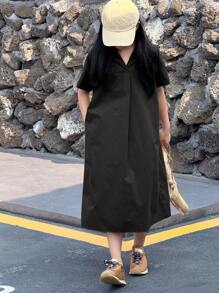 DAZY Tween Girl Collar Short Sleeve Dress, Summer, Back To School Clothes - Black - View 5