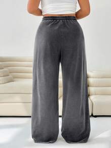 Solflare 大码女式抽绳腰黑色休闲运动裤