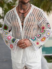 Manfinity RSRT Men's Knit Sweater Long Sleeve, Fashionable For Summer Crochet - White - View 5