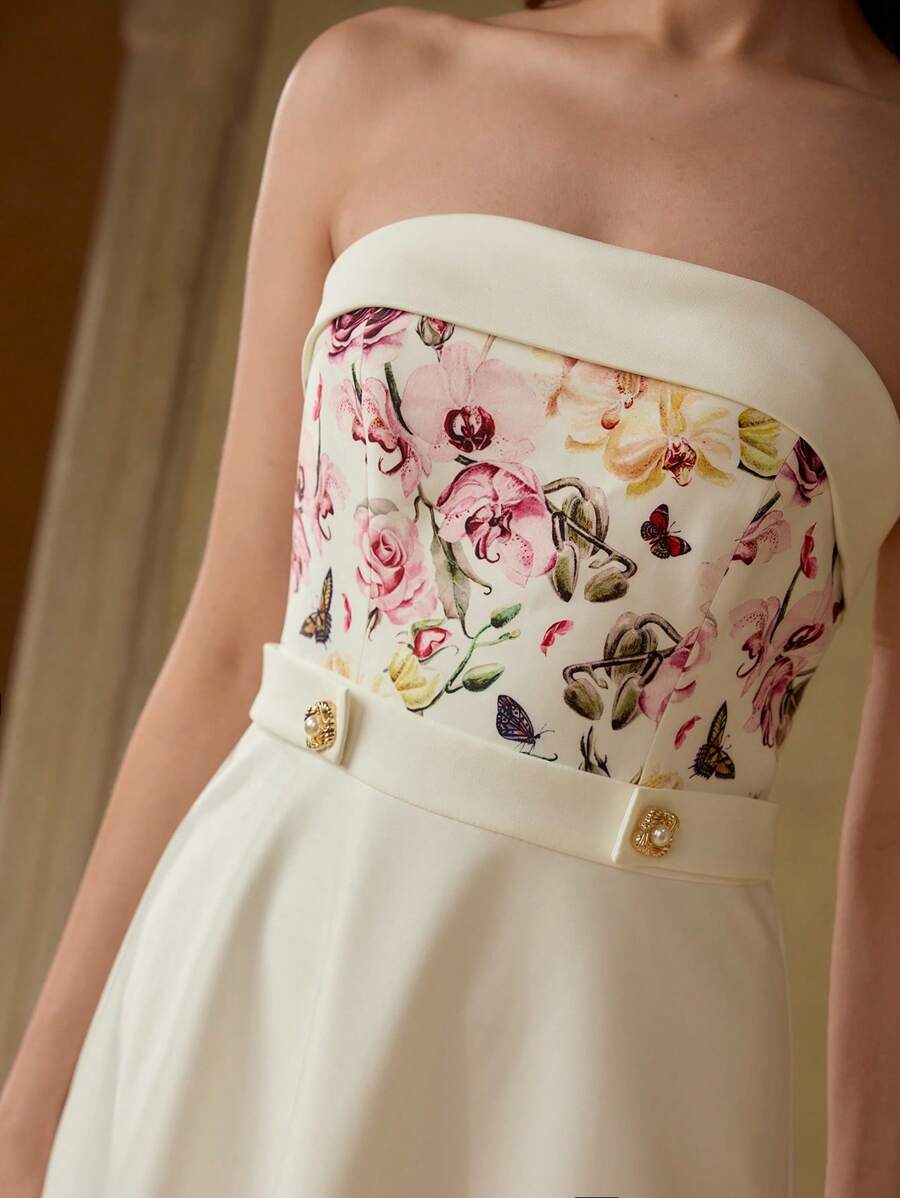 MOTF PREMIUM BUTTERFLY AND FLORAL PRINT FOLDOVER TUBE COCKTAIL DRESS - Multicolor - View 2