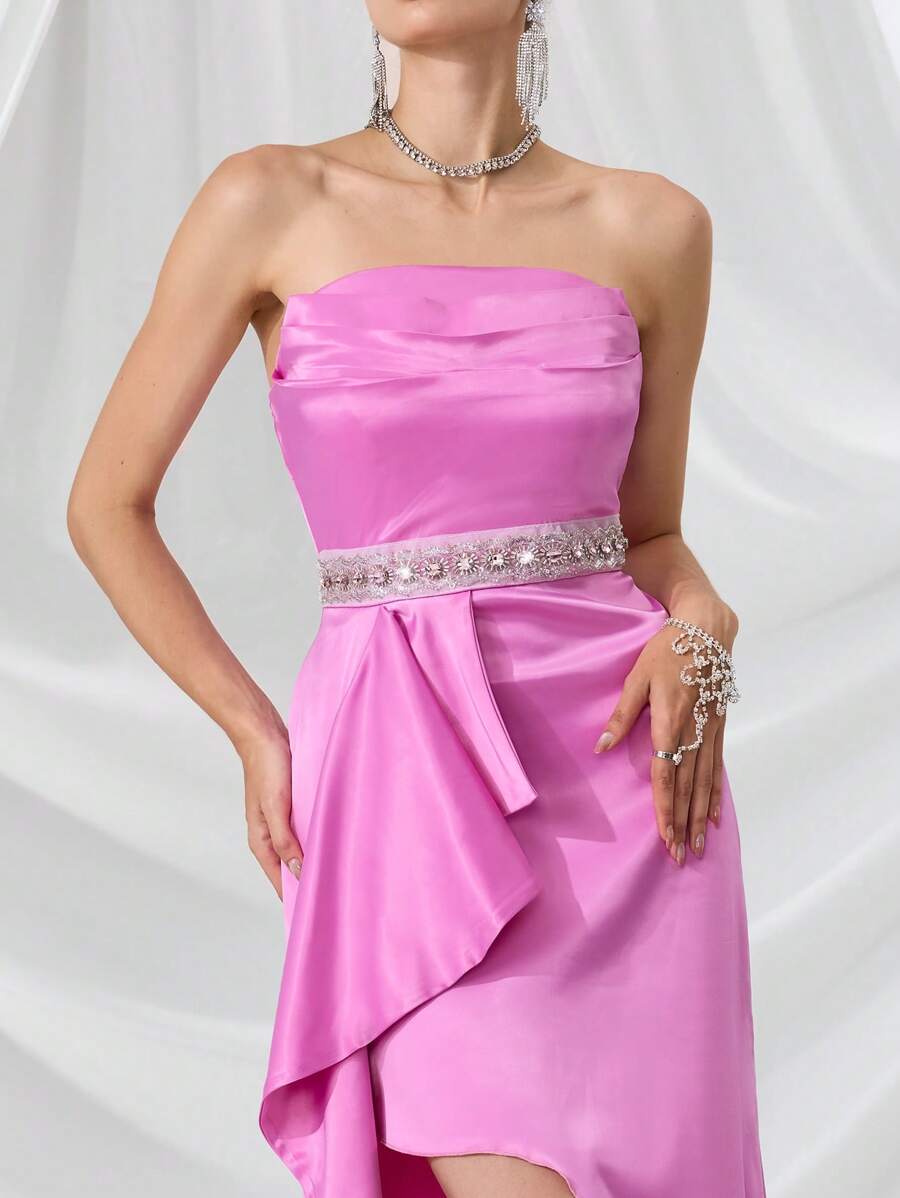 Coutiva Vestido de noche con escote descubierto para mujer (con aplicaciones), vestido de fiesta para invitada de boda - Rosa coral - Ver 1