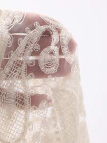 DAZY 女士优雅蕾丝泡泡袖立领中长连衣裙，春秋季长袖连衣裙 - 米色 - 查看 11