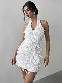 Firerie Women Elegant Elegant Spring/Summer New Arrival Embroidered Minimalis Neck-Hanging Jacquard Knitted Mini Dress Women Vacation Outfits Wedding Guest Dress Women,Dress Graduation White Dress Hawaii Women OutfitsFor Wedding Guest,Bridal Shower Dress White, Brunch Women's Dresses, Boho Style, Fairy Style,Wedding,All White Dress Or Summer/Spring Break/Beach/Vacation/Elegant/Romantic Date/Music Festival,4th Of July,Graduation Dresses,Summer/Spring , Fringe Dress - Pink - View 7