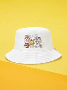 TOM & JERRY X SHEIN Reversible Allover Print Bucket Hat For Beach - White - View 2