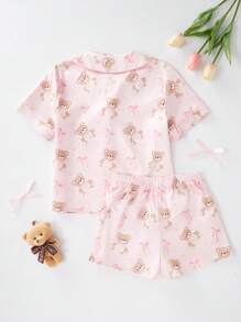 مجموعتان من القمصان قصيرة الأكمام والشورتات المطبوعة بنقوش الدب الصغير لملابس المنزل الكاجوال للأطفال الصغار، جديد