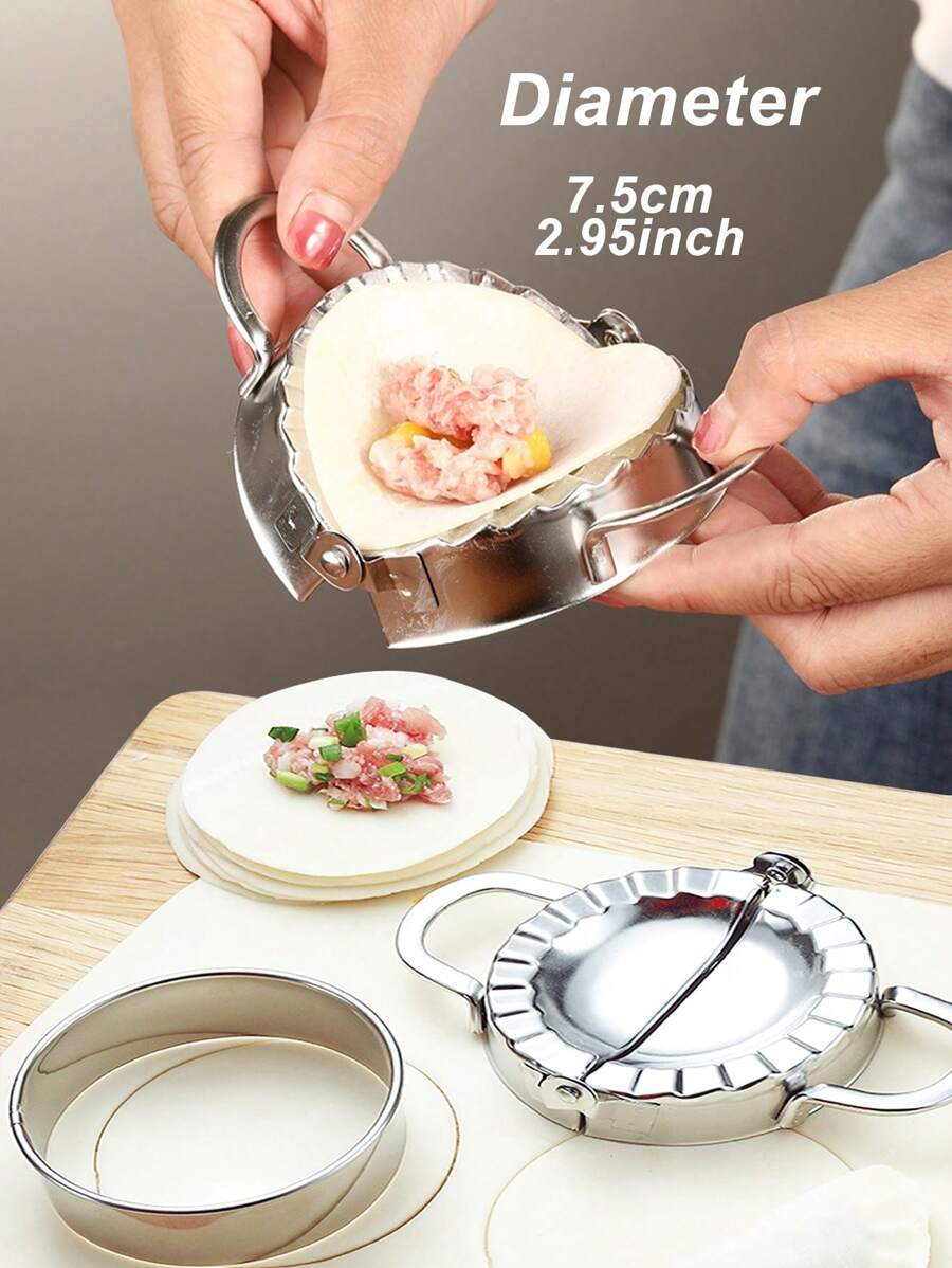 2pcs Stainless Steel Dumpling Mold & Cutter Set,Small Stainless Steel Dumpling Wonton Mould, Easy-tool For Dumpling Wrapper Dough Stamp Cutter Pastry Pie Making - Silver - View 1