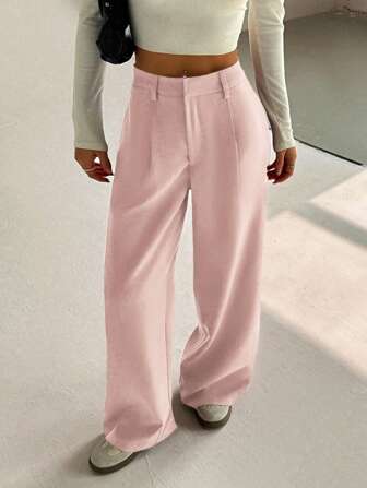 SHEIN PETITE 2025 modische, beliebte, vintage hochwertige Hose mit weitem Beinschnitt