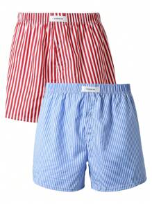 Manfinity Underwear&Sleepwear Basics 2pcs/Set Men's Loose Fit Letter & Striped Airy Pants