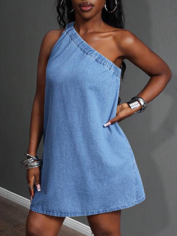 Slaydiva Rochie elegantă din denim, casual, pentru femei