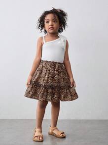 Maija Kids Maija Kids Young Girl Leopard Print Ruffled Hem Mini Skirt - Brown - View 4