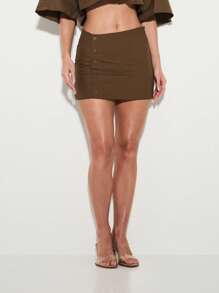 KIZN Minifalda con cierre de botones de talle alto de algodón popelín con línea A, falda corta casual para otoño e invierno para uso en la oficina