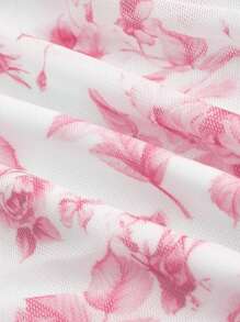 Girlism Chaleco elegante y encantador de ajuste ceñido con cuello cuadrado, estampado floral rosa y blanco, plisado, para adolescentes, ropa de otoño, ropa de Halloween, top de Renacimiento, Feria del Renacimiento