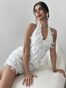 Firerie Women Elegant Elegant Spring/Summer New Arrival Embroidered Minimalis Neck-Hanging Jacquard Knitted Mini Dress Women Vacation Outfits Wedding Guest Dress Women,Dress Graduation White Dress Hawaii Women OutfitsFor Wedding Guest,Bridal Shower Dress White, Brunch Women's Dresses, Boho Style, Fairy Style,Wedding,All White Dress Or Summer/Spring Break/Beach/Vacation/Elegant/Romantic Date/Music Festival,4th Of July,Graduation Dresses,Summer/Spring , Fringe Dress - Pink - View 2