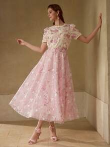 MOTF PREMIUM 花朵刺绣飘逸短裙 - 粉色 - 查看 7