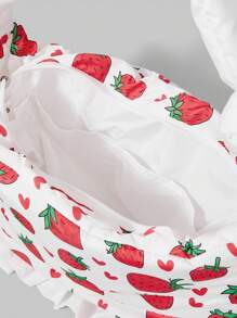 ROMWE Kawaii Cute Strawberry Pattern Lace Decor Large Capacity Portable Pillow Handbag, Women Shoulder Bag, White - Multicolor - View 7