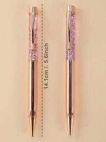 2/4 件可爱圆珠笔套装金属水晶钻石闪光笔用于日记黑色墨水漂亮可爱的东西花式文具礼品，女士学校文具礼品日记液体沙闪光黑色墨水笔新娘送礼婚礼办公桌用品女士女孩生日家庭办公桌（紫色），水晶玫瑰金金属圆珠笔带永生花，旋转，办公用品和女士礼物返校 - 均碼 - 查看 4