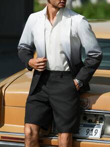 Manfinity Homme 男士新款渐变西装套装，男士商务休闲修身时尚百搭西装外套和短裤两件套 - 黑與白 - 查看 5