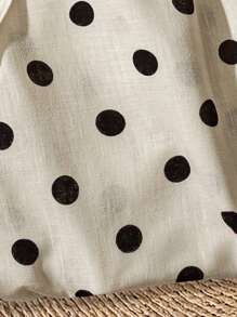 SHEIN LUNE Pantalones informales de talla grande de pierna ancha con estampado de lunares negros y cordón en la cintura - Albaricoque - Ver 3