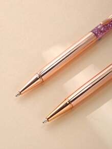 2/4 件可爱圆珠笔套装金属水晶钻石闪光笔用于日记黑色墨水漂亮可爱的东西花式文具礼品，女士学校文具礼品日记液体沙闪光黑色墨水笔新娘送礼婚礼办公桌用品女士女孩生日家庭办公桌（紫色），水晶玫瑰金金属圆珠笔带永生花，旋转，办公用品和女士礼物返校 - 均碼 - 查看 3