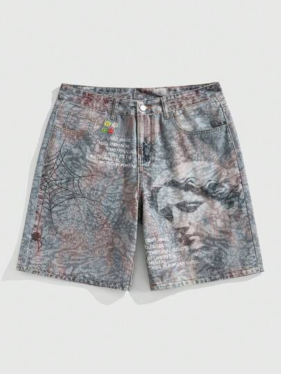 Street Life Pantaloncini di jeans estivi da uomo, fashion, con stampa all-over e tasche, stile urban street