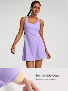 GLOWMODE FeatherFit™-Air Peekaboo Everyday Built-In Shorts Pocket Anti-Slip Dress Light Support Low Impact Yoga Studio Spring Dress Summer Quick Dry Moisture Wicking