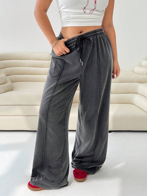 Solflare Damskie spodnie dresowe Plus Size ze ściągaczem w pasie w kolorze czarnym, casualowe