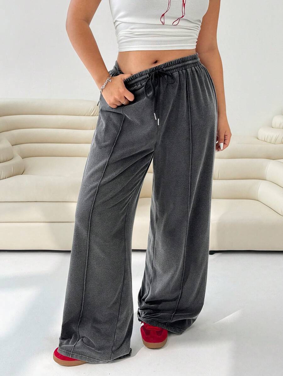 Solflare 大码女式抽绳腰黑色休闲运动裤