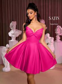 Lovelzi 优雅华丽的蝴蝶结荷叶边露背连衣裙，适合返校节、婚礼、社交活动、派对、节日、舞会、婚礼宾客礼服 - 玫紅色 - 查看 8