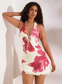 Opulessa 女士花卉印花露背无袖迷你连衣裙