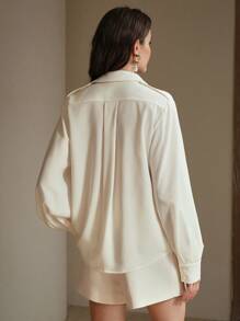Anewsta 早春度假风翻领休闲宽松女衬衫 - 米色 - 查看 3