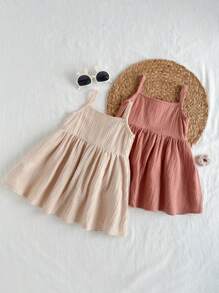 Loomiva 2件套女婴休闲纯色吊带背心高腰连衣裙套装 - 彩色 - 查看 2