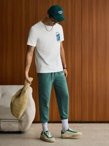 SWAVVY Homme En Coton Vague Et Graphique De Slogan T-shirt & Pantalon De Survêtement À Cordon