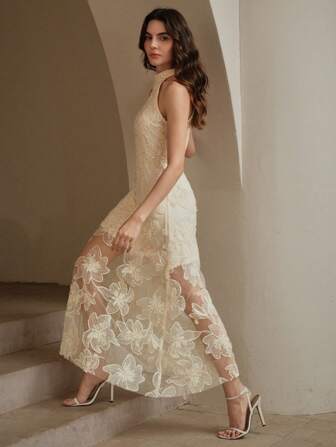 Anewsta Sommer, elegantes Damenkleid aus gestricktem Mesh mit Stickerei, Weiß-Kontrast, exklusive Ballerina-Kragen, Schwarz