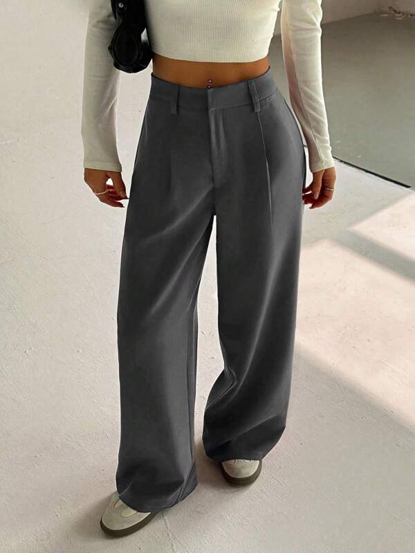 SHEIN PETITE 2025 Pantalon vintage à large jambe ample, élégant et décontracté, un best-seller