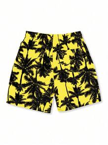 Manfinity VDAYZ Men's Palm Tree Print Drawstring Waist Pocket Beach Shorts (Print Messy Cut), Hawaiian - Multicolor - View 2