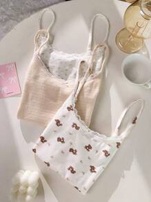 CovetEZ Áo hai dây ren tương phản đơn giản nhiều màu cho nữ - Nhiều màu - Xem 5