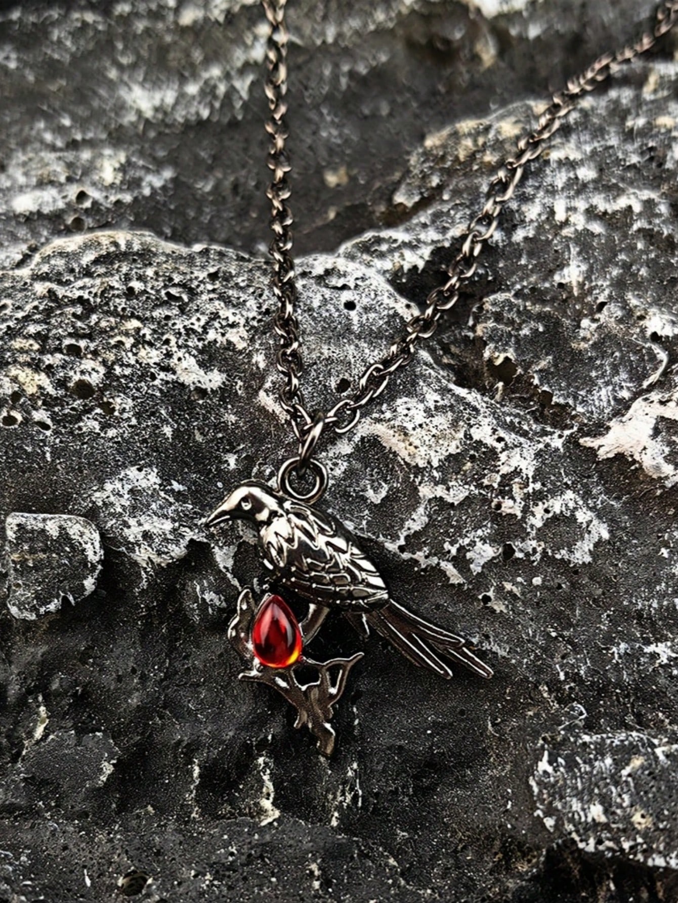 Our Vintage Badge Ruby Necklace, Gothic Dark Raven Necklace