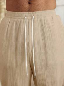 Manfinity RSRT Bộ quần áo sơ mi trơn màu thường ngày dành cho nam, thời trang tối giản cho trang phục thường ngày, trang phục hai mảnh dành cho nam, màu trắng, bộ đồ vải lanh làm quà tặng cho bạn trai, bộ 2 món, trang phục ấm áp - Nhiều màu - Xem 5